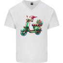 Scooter Christmas Hat MOD Moped Xmas Mens V-Neck Cotton T-Shirt White