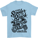 Scooter on the Beach MOD Mens T-Shirt 100% Cotton Light Blue