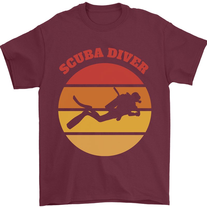 Scuba Diver Silhouette Mens T-Shirt 100% Cotton Maroon
