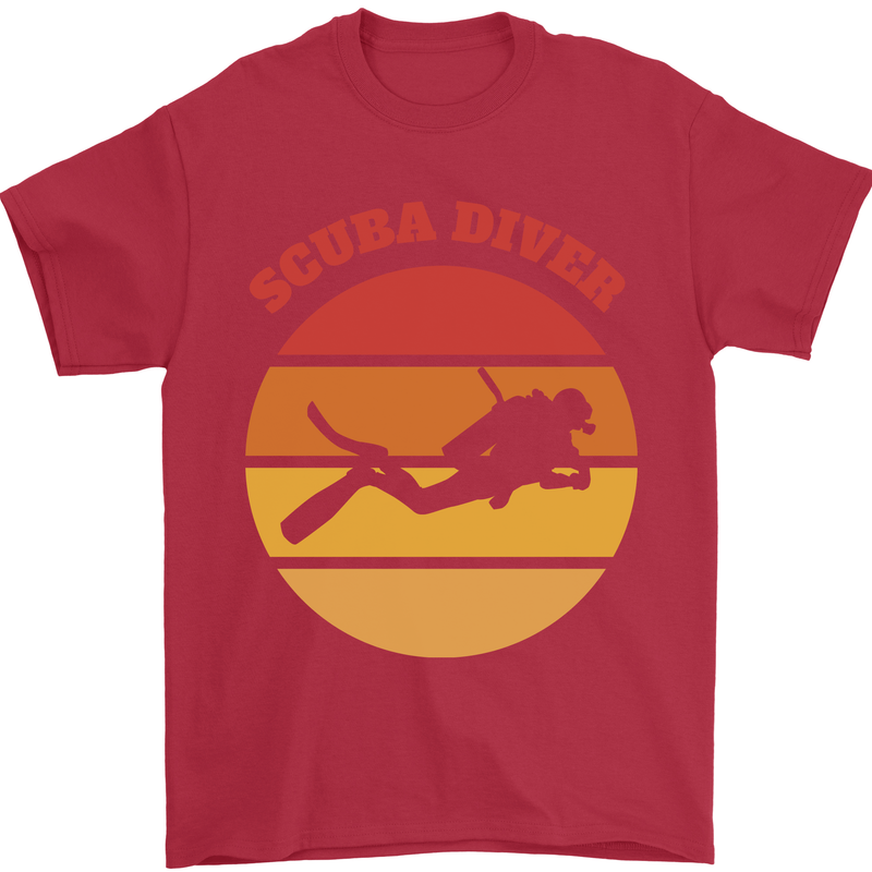 Scuba Diver Silhouette Mens T-Shirt 100% Cotton Red