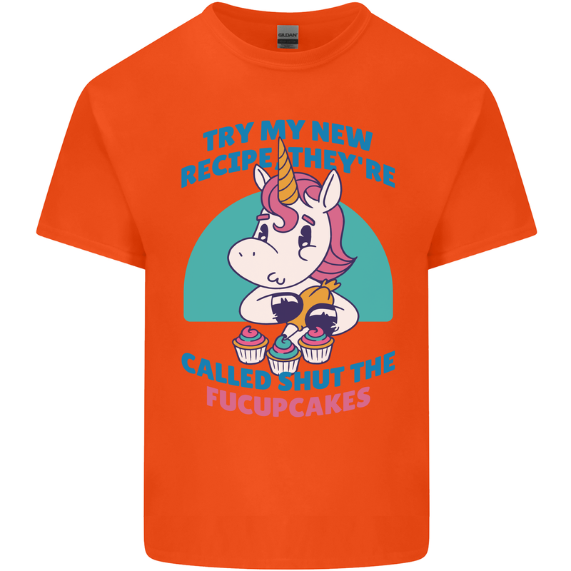 Shut the Fuckupcakes Offensive Funny Unicorn Mens Cotton T-Shirt Tee Top Orange