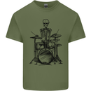 Skeleton Drummer Drums Drumming Mens Cotton T-Shirt Tee Top Military Green