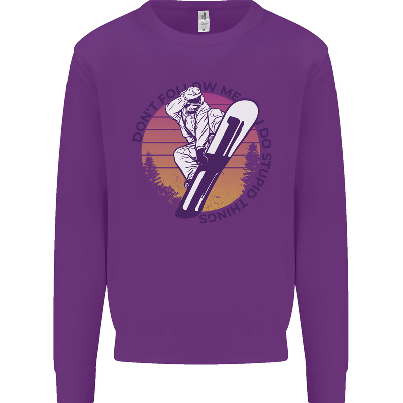 Snowboarding Dont Follow Me Funny Kids Sweatshirt Jumper Purple
