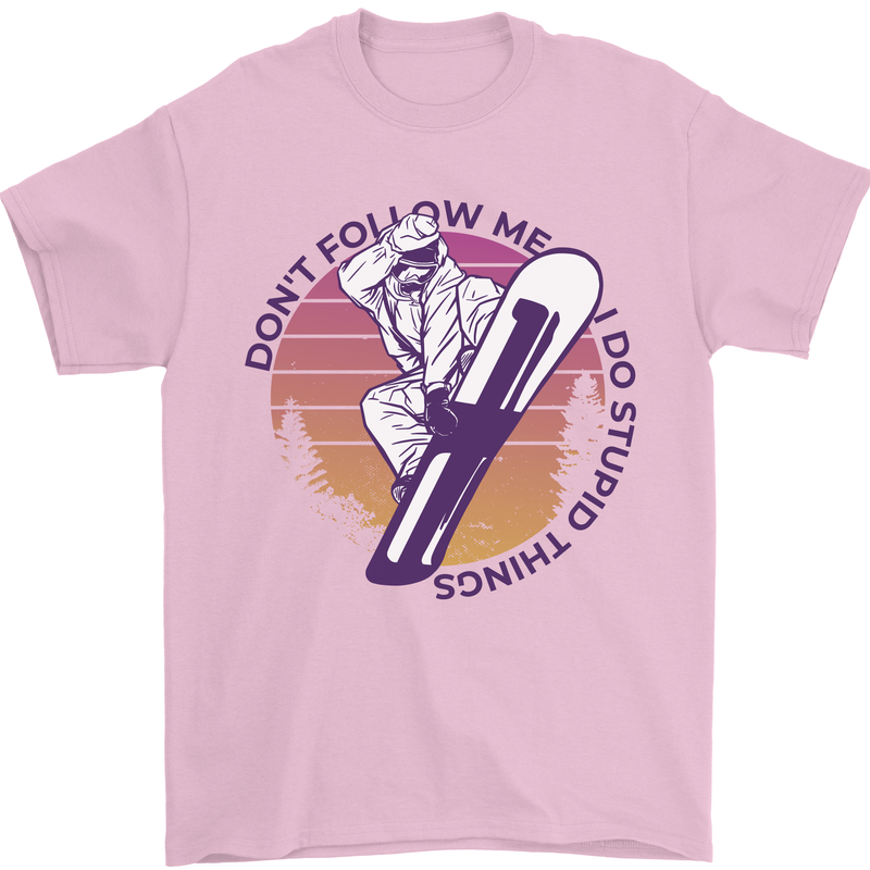 Snowboarding Dont Follow Me Funny Mens T-Shirt 100% Cotton Light Pink