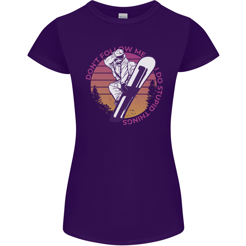 Snowboarding Funny Dont Follow Me Womens Petite Cut T-Shirt Purple