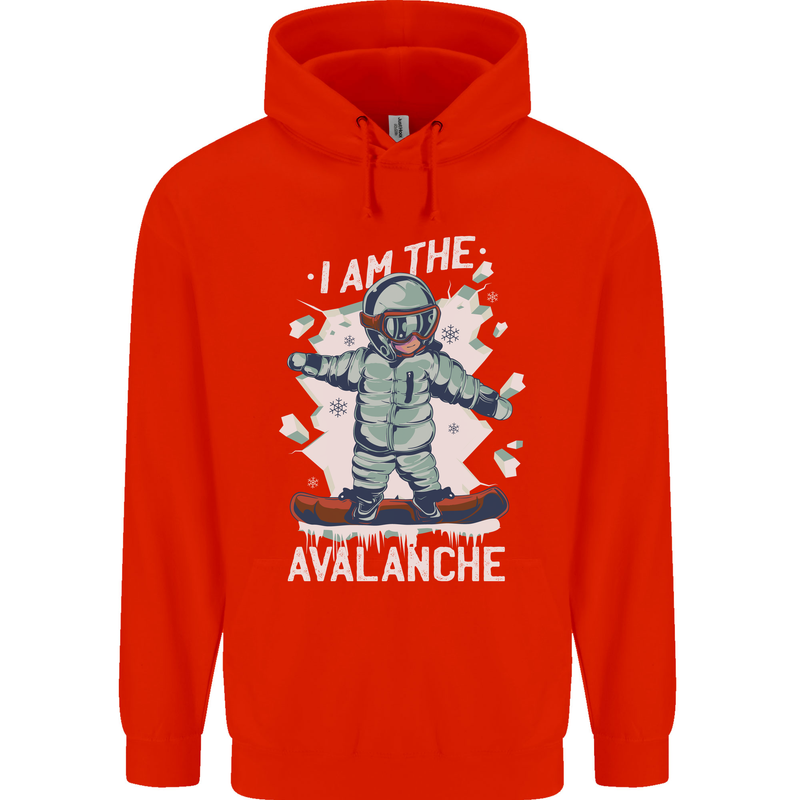 Snowboarding I Am the Avalanche Funny Childrens Kids Hoodie Bright Red