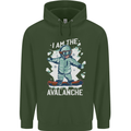 Snowboarding I Am the Avalanche Funny Childrens Kids Hoodie Forest Green