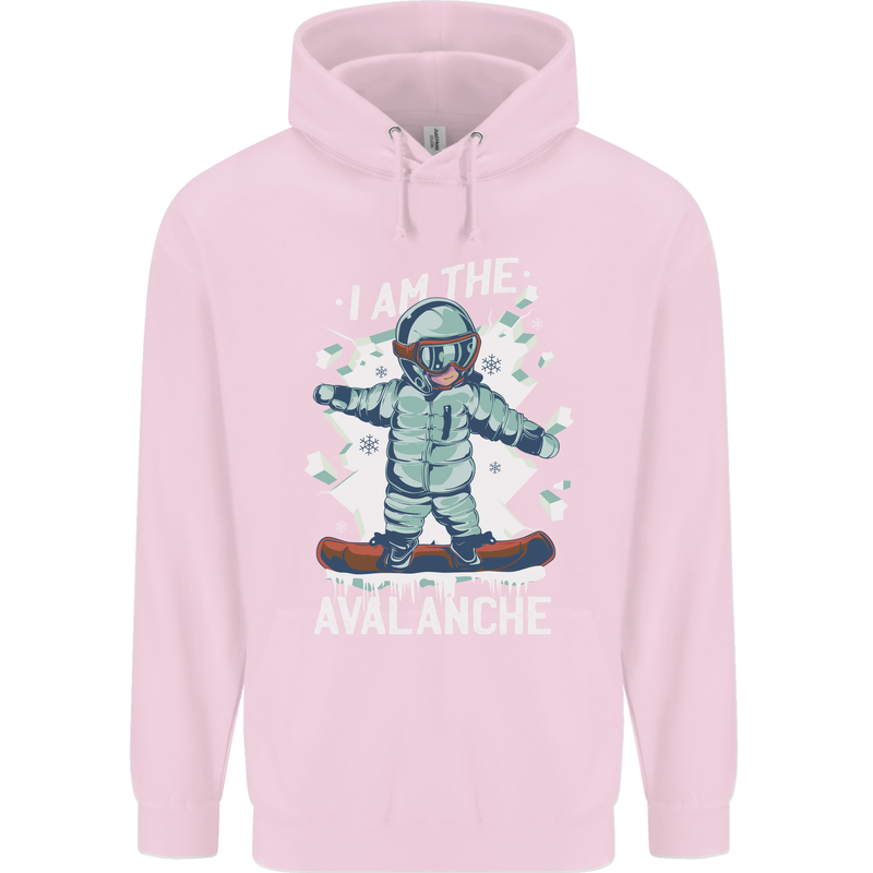 Snowboarding I Am the Avalanche Funny Childrens Kids Hoodie Light Pink