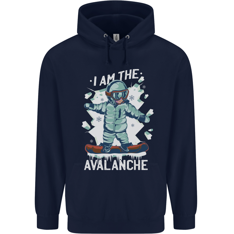 Snowboarding I Am the Avalanche Funny Childrens Kids Hoodie Navy Blue