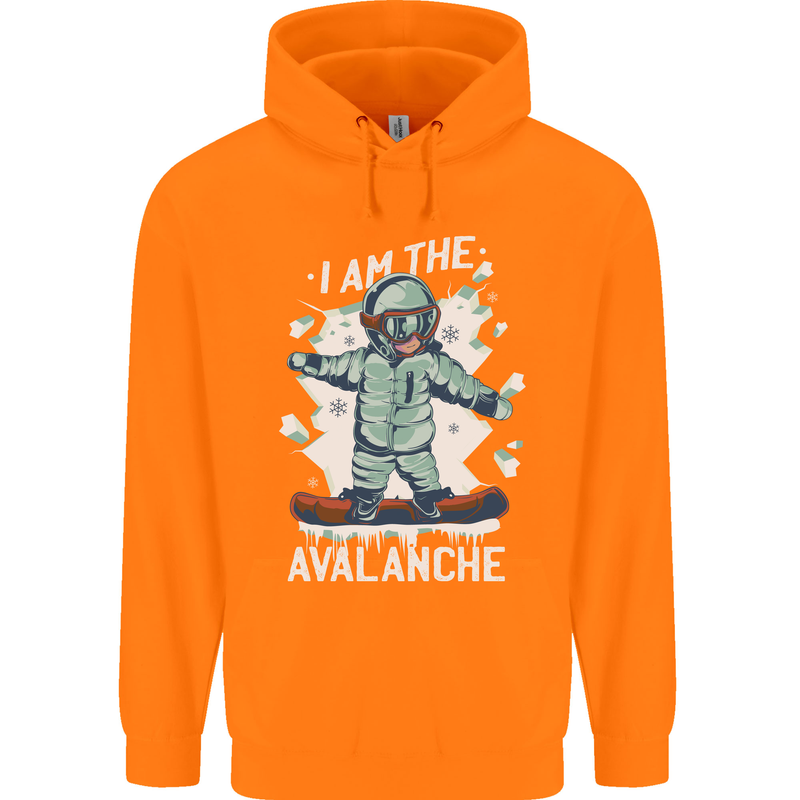 Snowboarding I Am the Avalanche Funny Childrens Kids Hoodie Orange