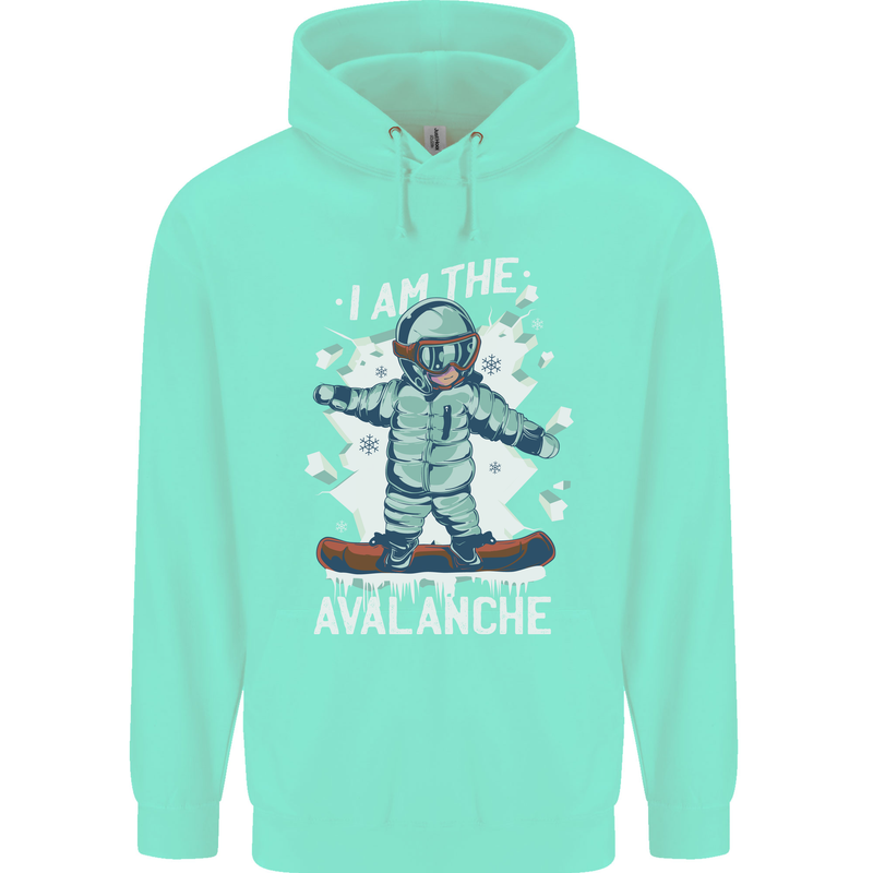 Snowboarding I Am the Avalanche Funny Childrens Kids Hoodie Peppermint