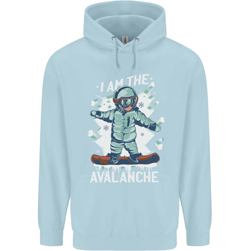 Snowboarding I Am the Avalanche Funny Mens 80% Cotton Hoodie Light Blue