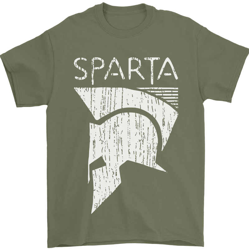 Sparta Helmet Bodybuilding Training Gym Mens T-Shirt 100% Cotton Military Green