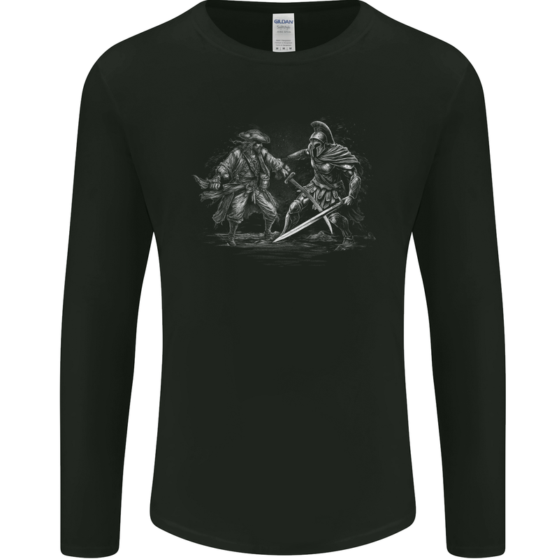 Spartan vs Pirate Warrior Gym MMA Roman Mens Long Sleeve T-Shirt Black