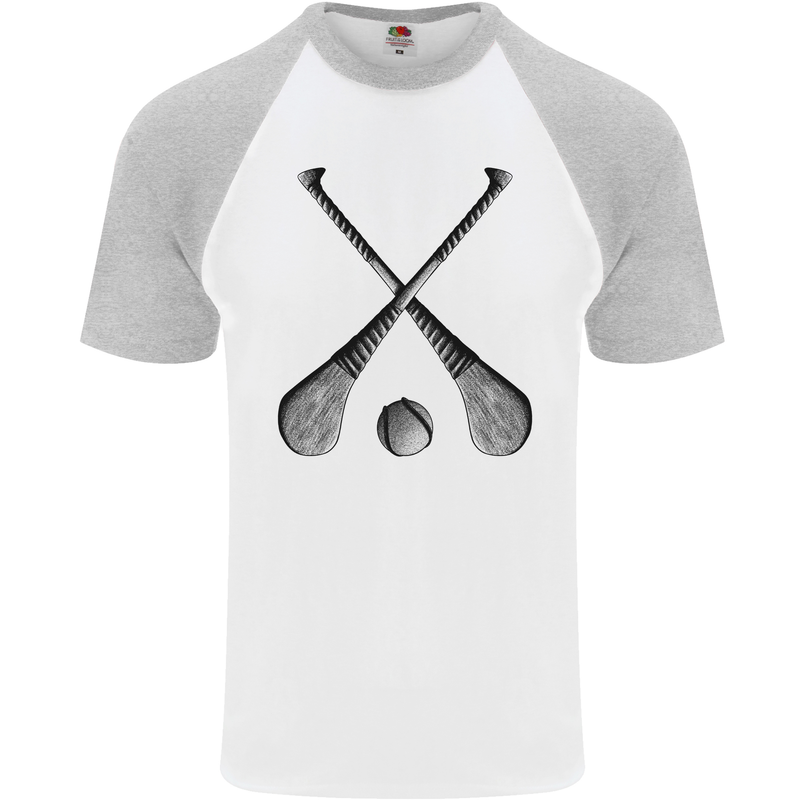 Hurling Bats and Ball Mens S/S Baseball T-Shirt White/Sports Grey