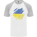 Torn Ukraine Flag Ukrainian Day Football Mens S/S Baseball T-Shirt White/Sports Grey