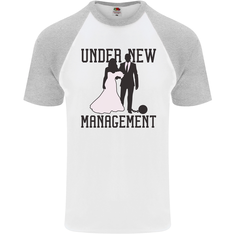Just Married Under New Management Mens S/S Baseball T-Shirt White/Sports Grey