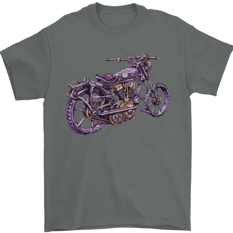Steampunk Motorbike Motorcycle Biker Mens T-Shirt 100% Cotton Charcoal