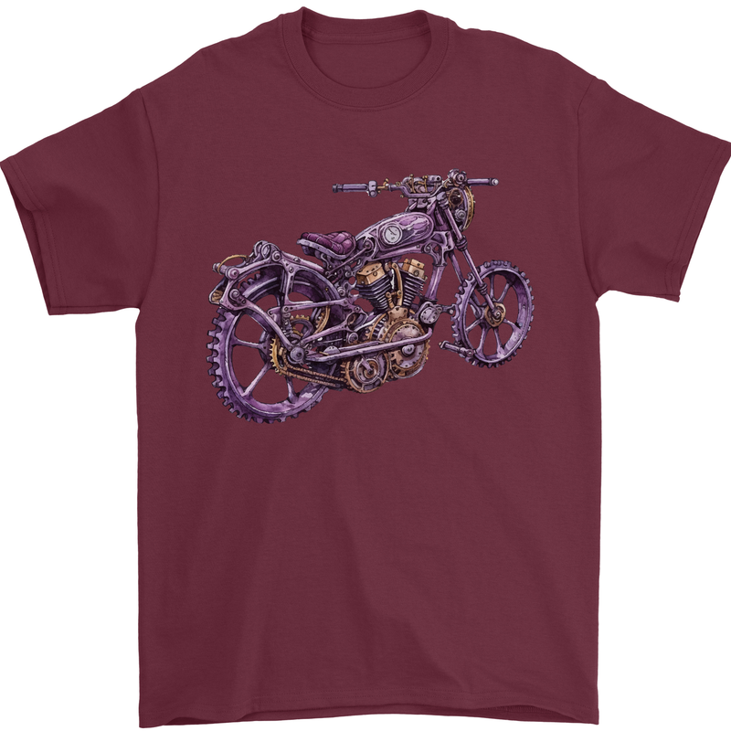 Steampunk Motorbike Motorcycle Biker Mens T-Shirt 100% Cotton Maroon