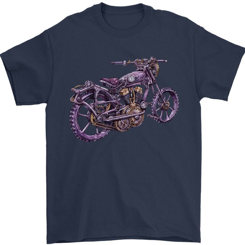 Steampunk Motorbike Motorcycle Biker Mens T-Shirt 100% Cotton Navy Blue
