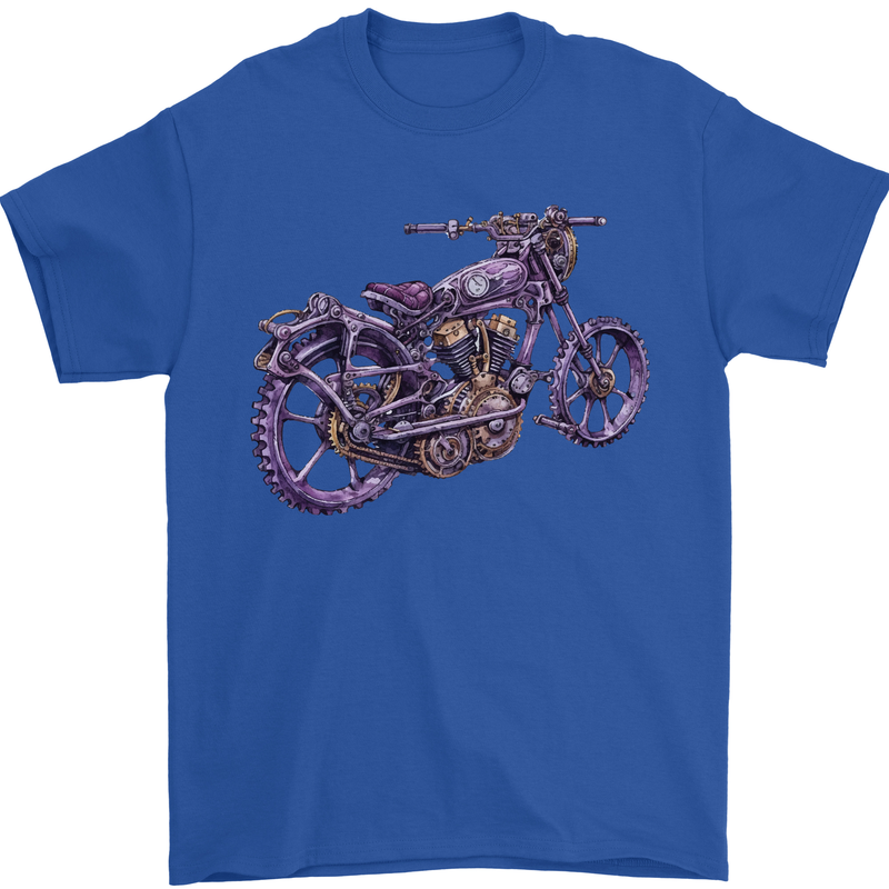 Steampunk Motorbike Motorcycle Biker Mens T-Shirt 100% Cotton Royal Blue