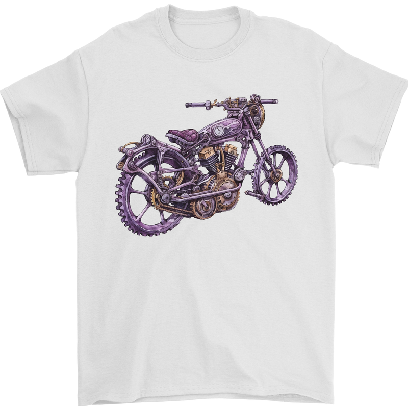 Steampunk Motorbike Motorcycle Biker Mens T-Shirt 100% Cotton White