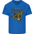 Steampunk Motorsports Racing Car Mens V-Neck Cotton T-Shirt Royal Blue