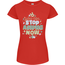 Stop Asking Now New Baby Pregnancy Pregnant Womens Petite Cut T-Shirt Red