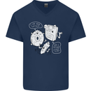 Storage Father Flash Drive CD ROM Floppy Mens V-Neck Cotton T-Shirt Navy Blue