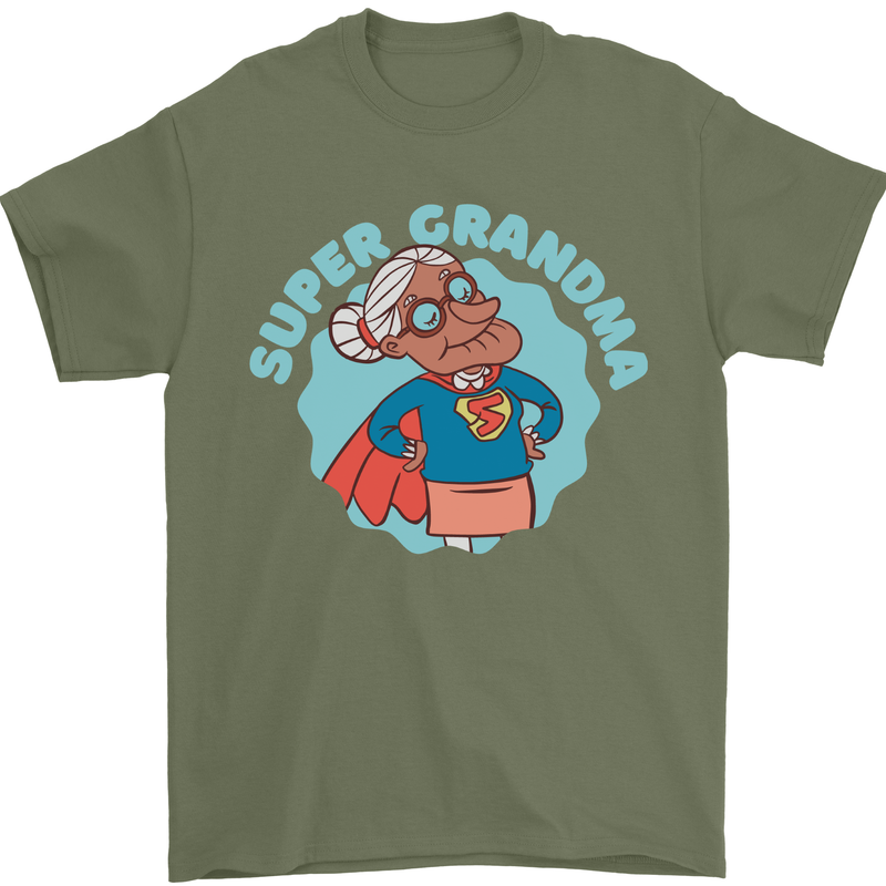 Super Grandma Funny Grandparents Day Mens T-Shirt 100% Cotton Military Green