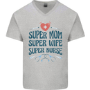 Super Mom Wife Nurse Mothers Day Gift Mens V-Neck Cotton T-Shirt Sports Grey