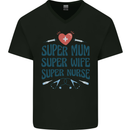 Super Mum Wife Nurse Mothers Day Gift Mens V-Neck Cotton T-Shirt Black
