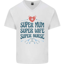 Super Mum Wife Nurse Mothers Day Gift Mens V-Neck Cotton T-Shirt White