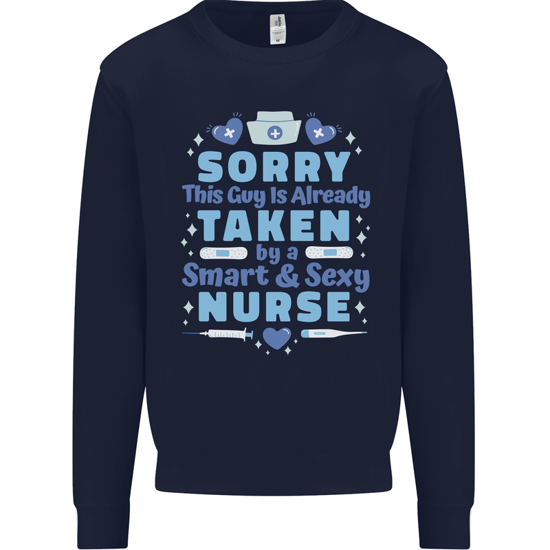 Taken By a Smart Nurse Funny Valentines Day Kids Sweatshirt Jumper Navy Blue
