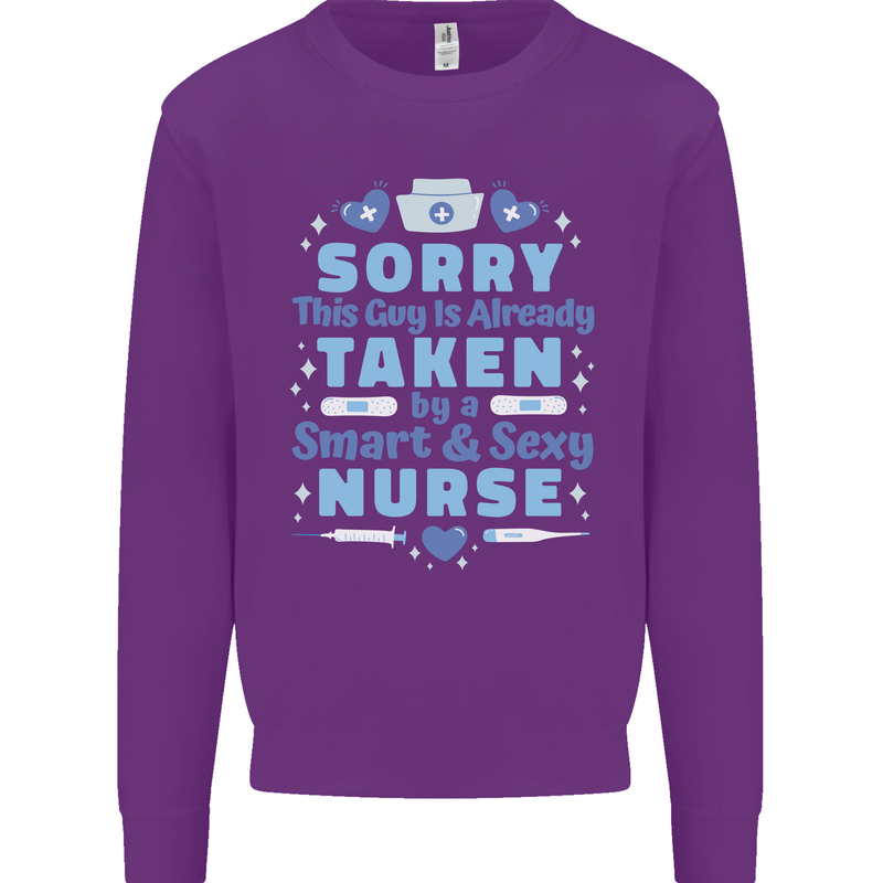 Taken By a Smart Nurse Funny Valentines Day Kids Sweatshirt Jumper Purple