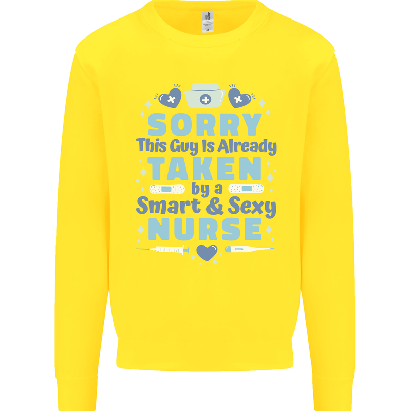 Taken By a Smart Nurse Funny Valentines Day Kids Sweatshirt Jumper Yellow
