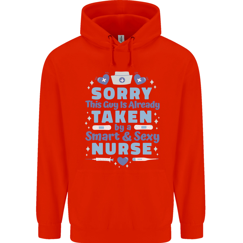 Taken By a Smart Nurse Funny Valentines Day Mens 80% Cotton Hoodie Bright Red