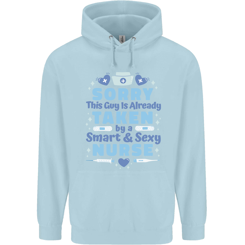 Taken By a Smart Nurse Funny Valentines Day Mens 80% Cotton Hoodie Light Blue