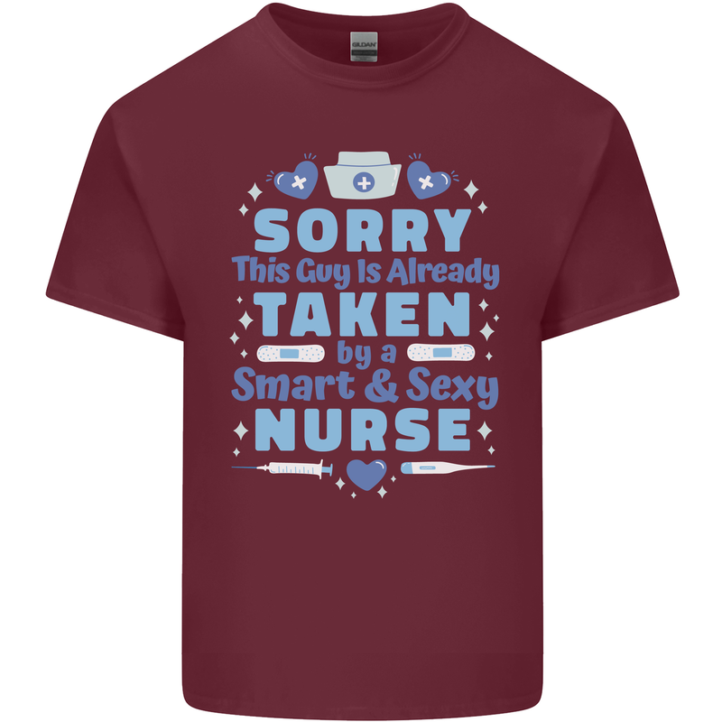 Taken By a Smart Nurse Funny Valentines Day Mens Cotton T-Shirt Tee Top Maroon