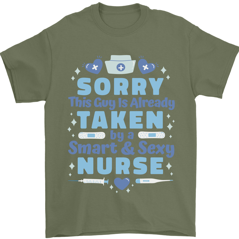 Taken By a Smart Nurse Funny Valentines Day Mens T-Shirt 100% Cotton Military Green