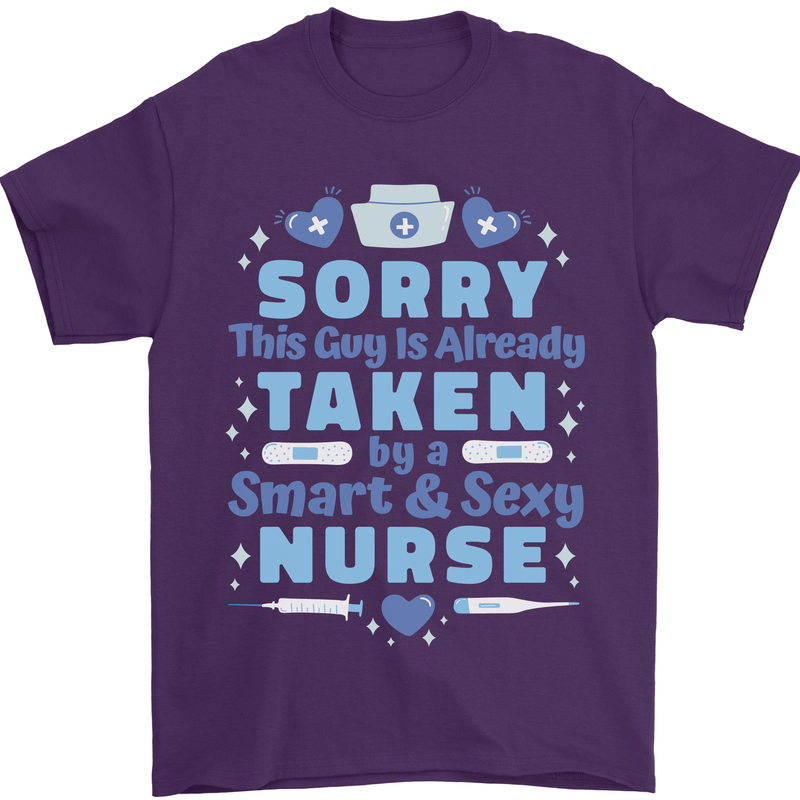 Taken By a Smart Nurse Funny Valentines Day Mens T-Shirt 100% Cotton Purple