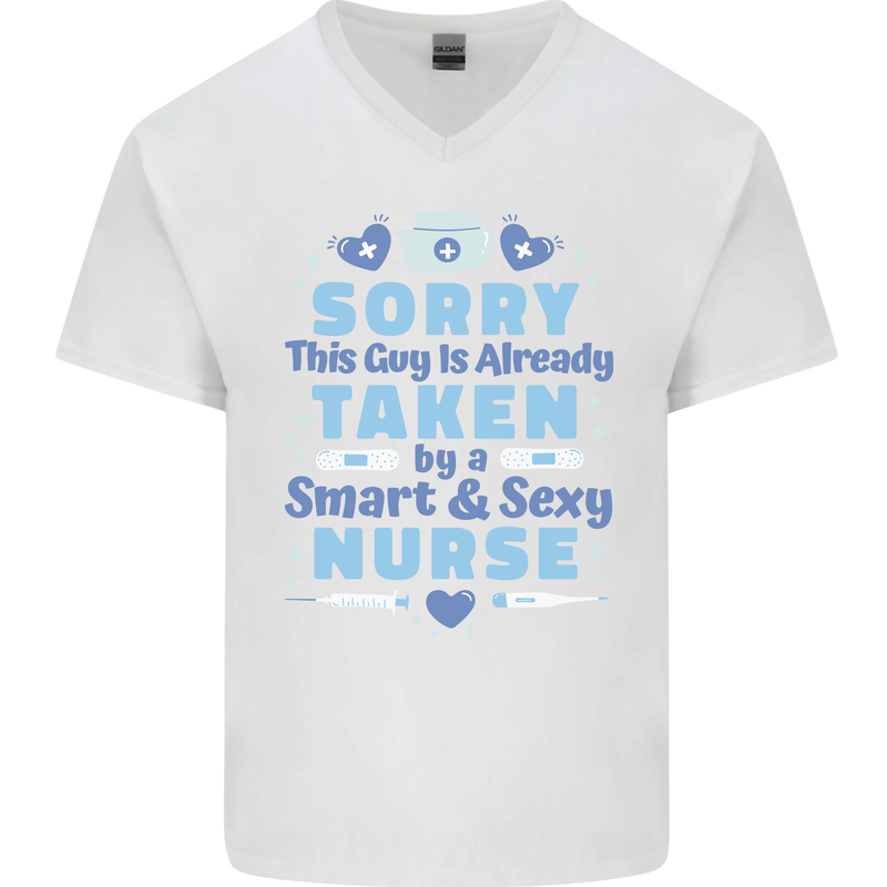 Taken By a Smart Nurse Funny Valentines Day Mens V-Neck Cotton T-Shirt White