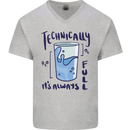 Technically the Glass is Always Full Science Geek Mens V-Neck Cotton T-Shirt Sports Grey
