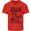 This Princess Wears Ice Skates Skater Funny Mens V-Neck Cotton T-Shirt Red