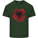 Torn Albania Flag Albanian Day Football Mens Cotton T-Shirt Tee Top Forest Green