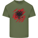 Torn Albania Flag Albanian Day Football Mens Cotton T-Shirt Tee Top Military Green