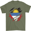 Torn Antigua and Barbuda Flag Day Football Mens T-Shirt 100% Cotton Military Green