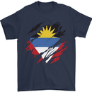 Torn Antigua and Barbuda Flag Day Football Mens T-Shirt 100% Cotton Navy Blue