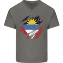 Torn Antigua and Barbuda Flag Day Football Mens V-Neck Cotton T-Shirt Charcoal
