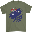 Torn Australia Flag Australian Day Football Mens T-Shirt 100% Cotton Military Green